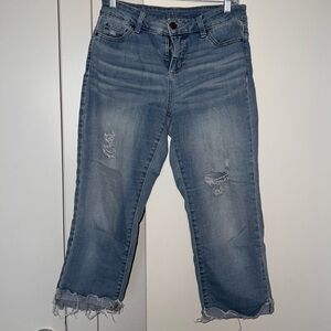 Time and Tru Light Blue Distressed Cropped Jeans